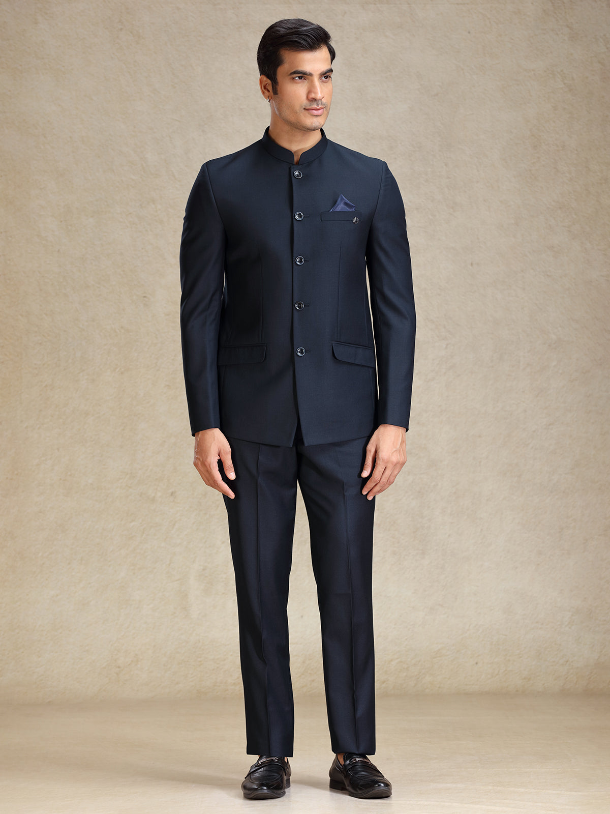 Navy jodhpuri suit in soft terry rayon