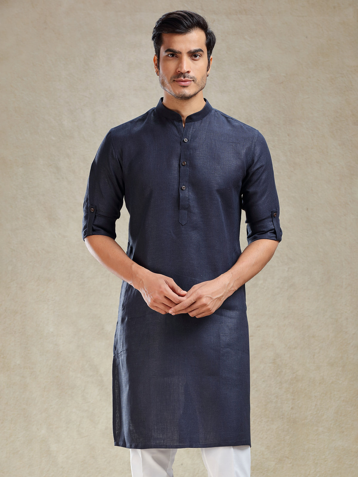 Navy linen kurta for festive wear for mens