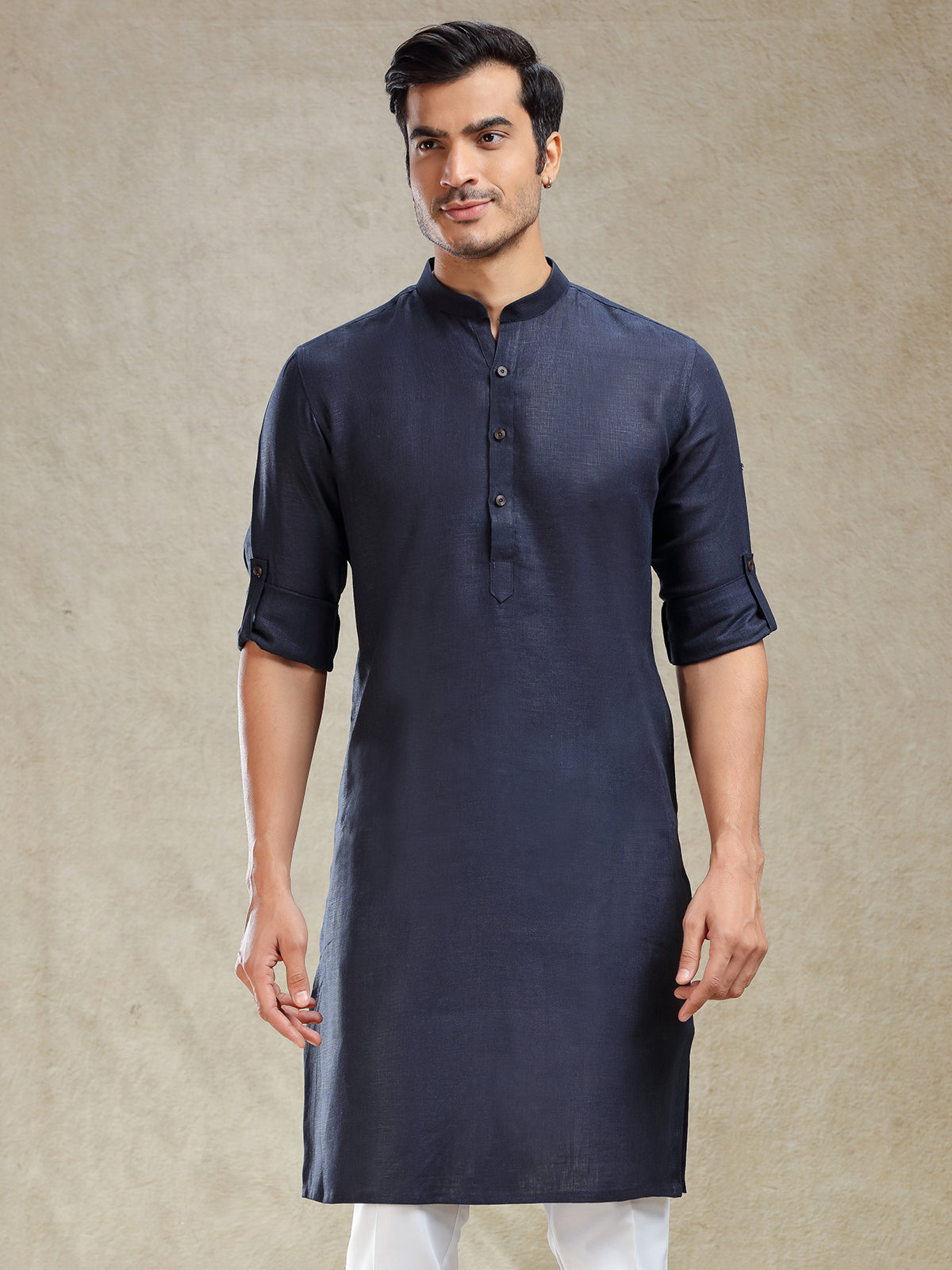 Navy linen kurta for festive wear for mens