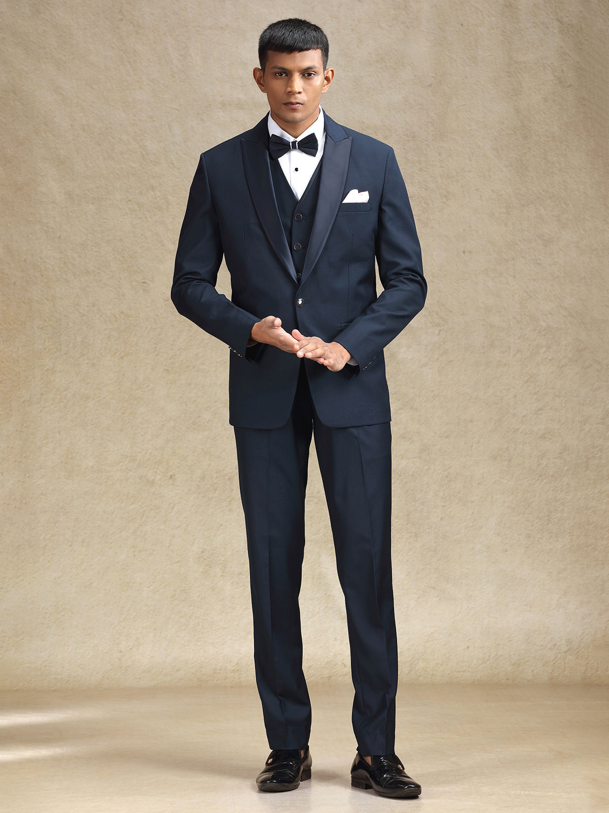 Navy party wear coat suit in terry rayon for mens wear