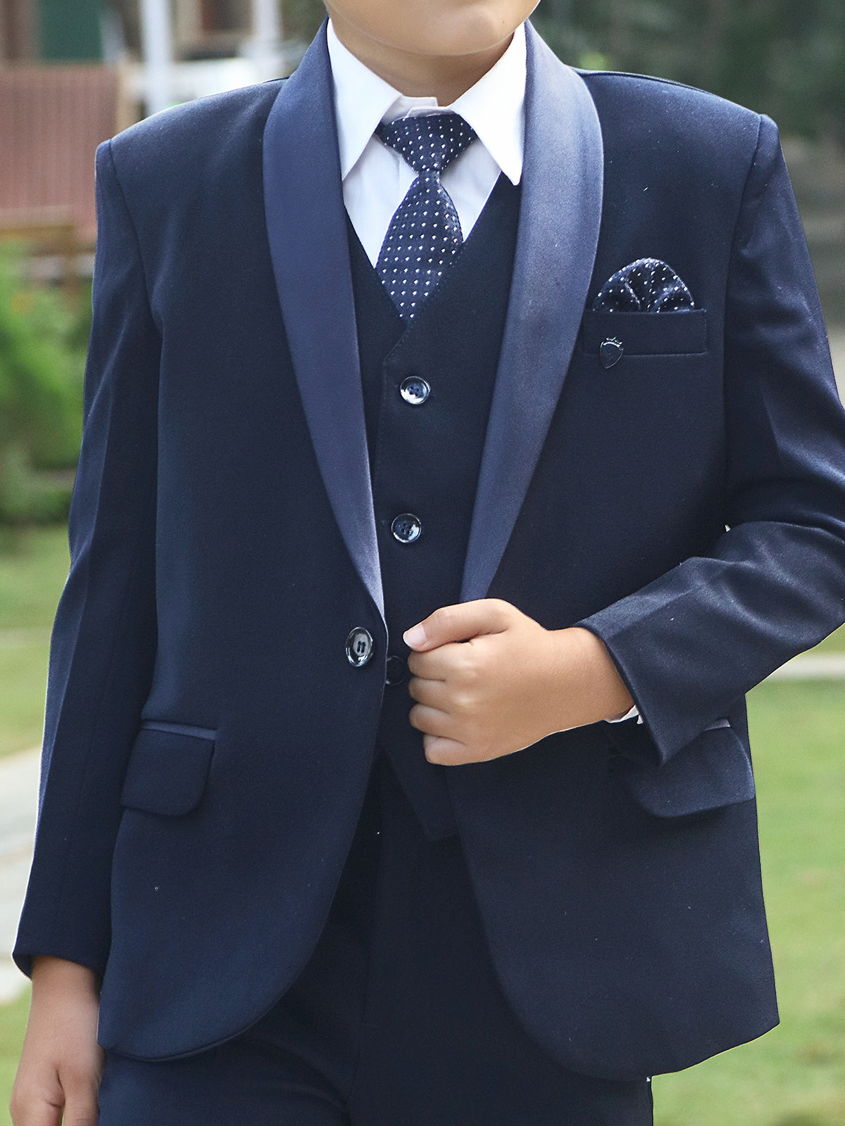 Navy terry rayon reception wear coat suit for boys