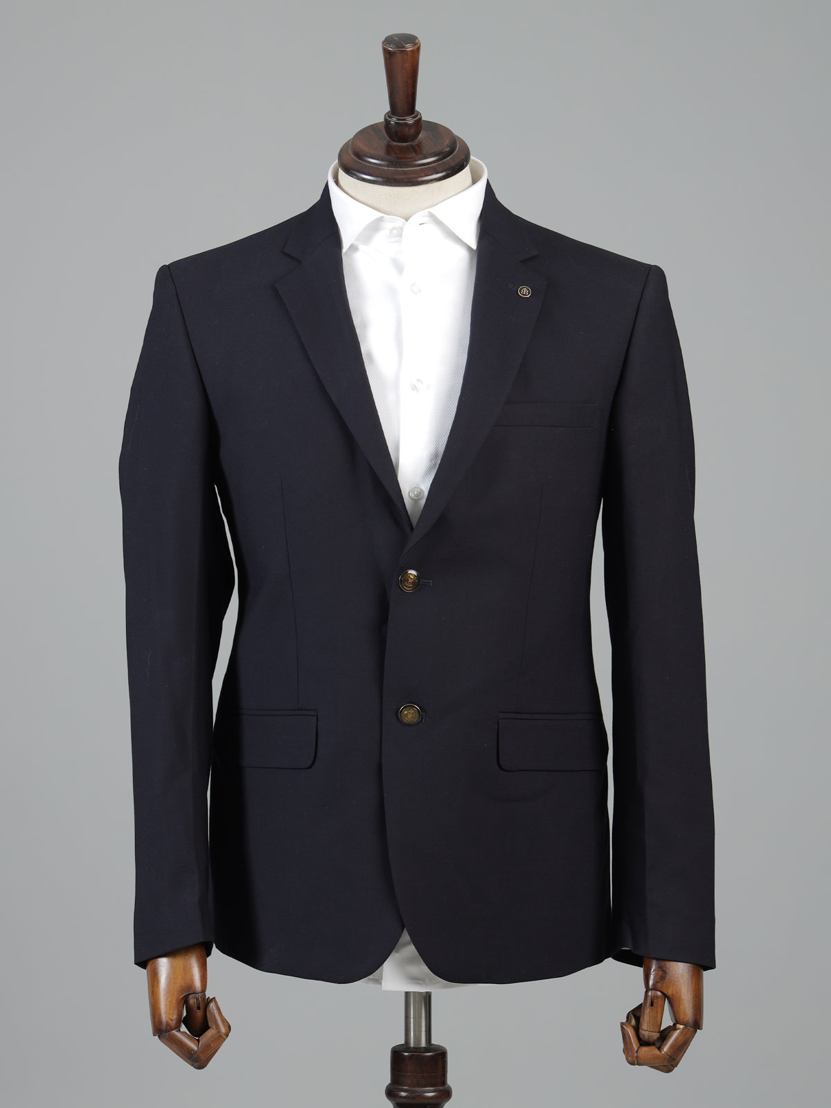 Navy terry rayon solid two button blazer for mens