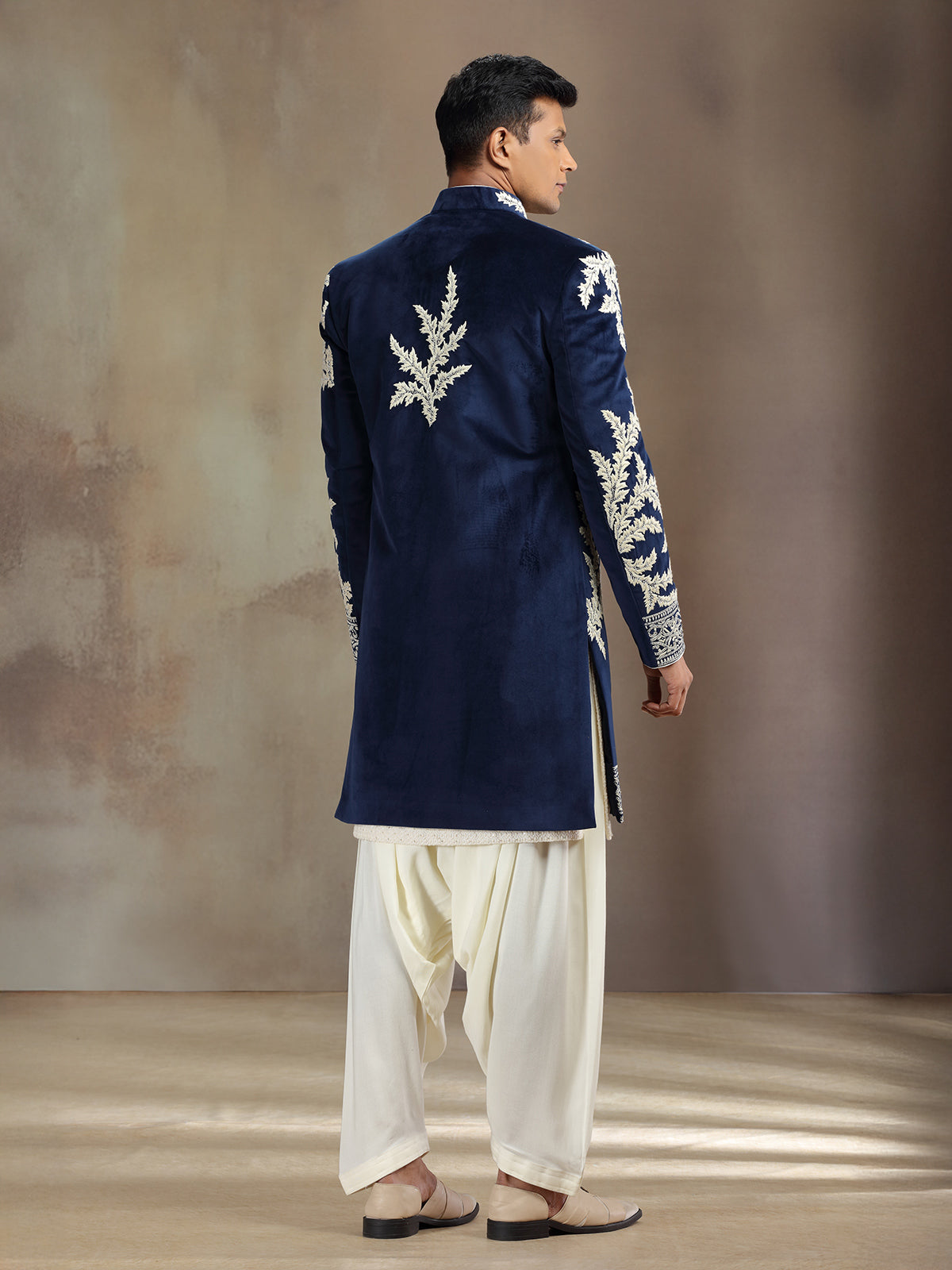 Navy velvet indo western with jacket