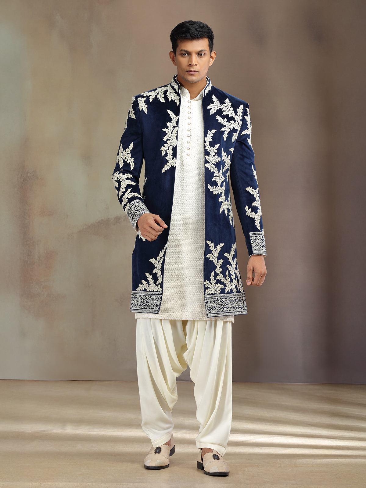 Navy velvet indo western with jacket