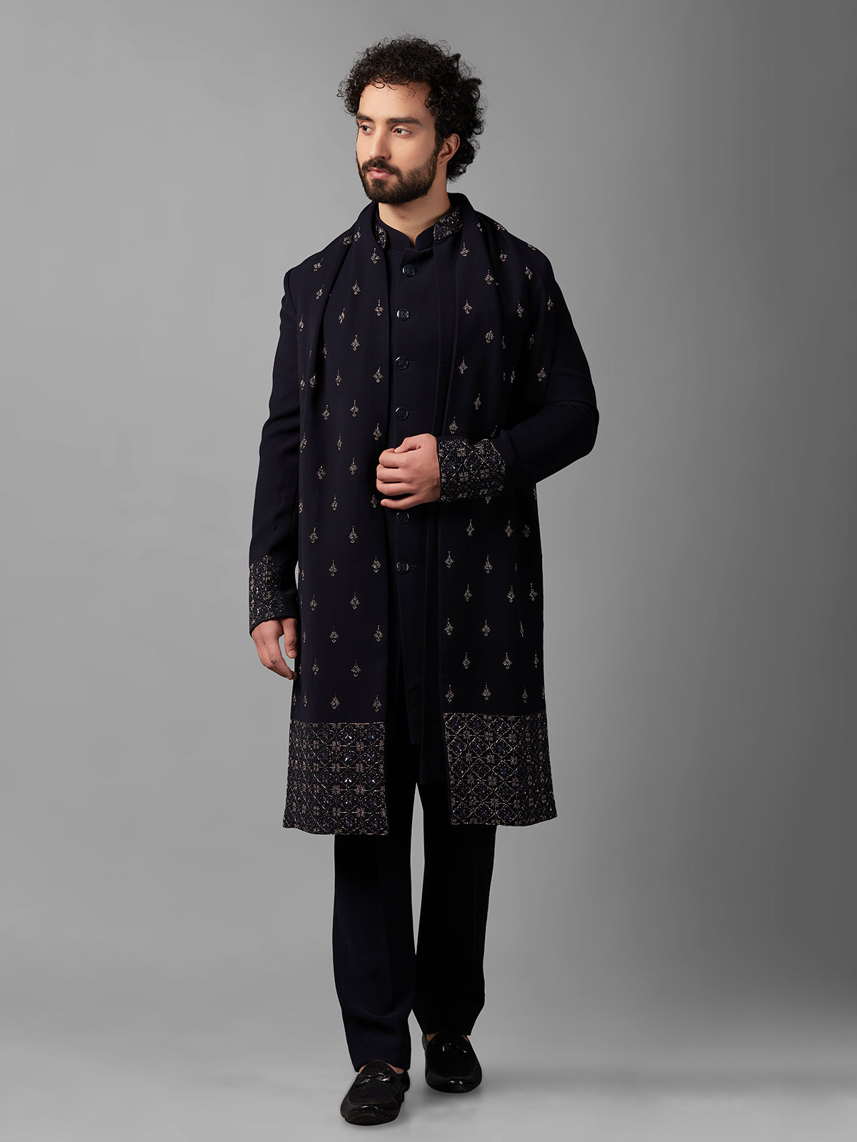 Newest black indowestern in terry rayon