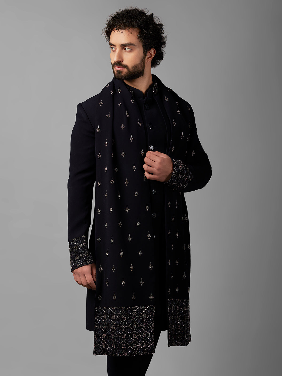 Newest black indowestern in terry rayon