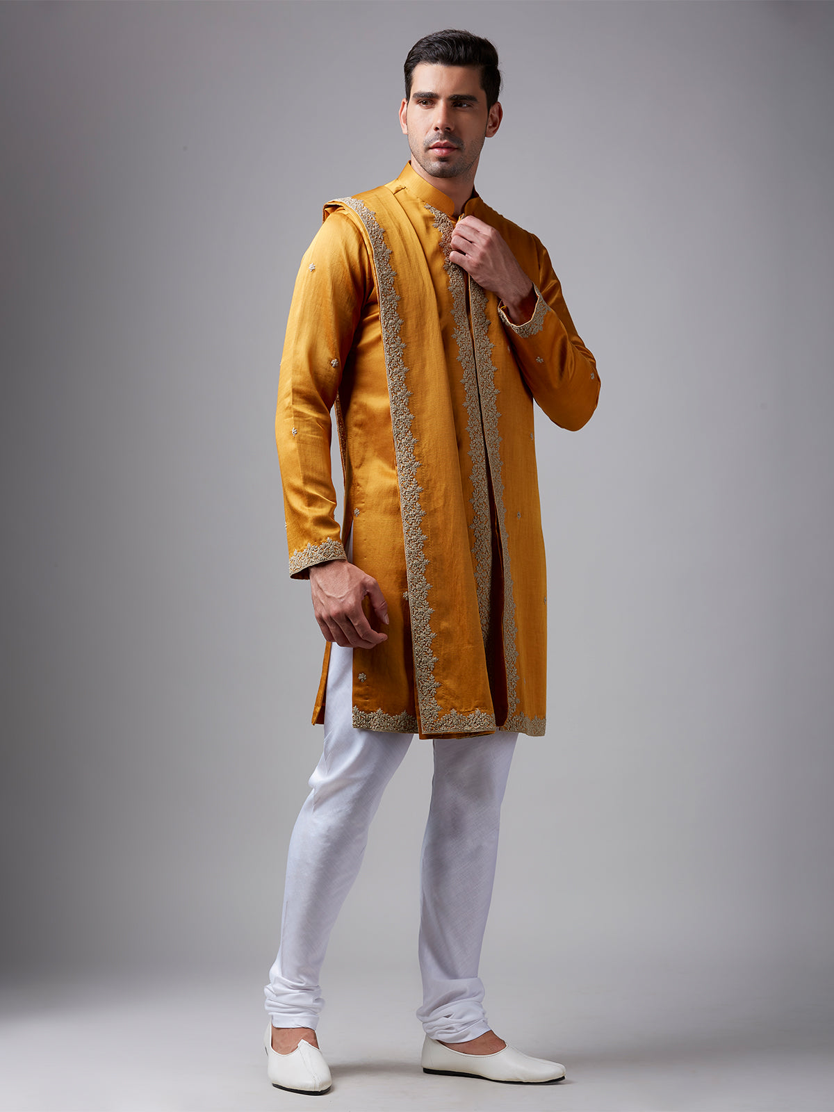 Newest mustard yellow silk kurta suit