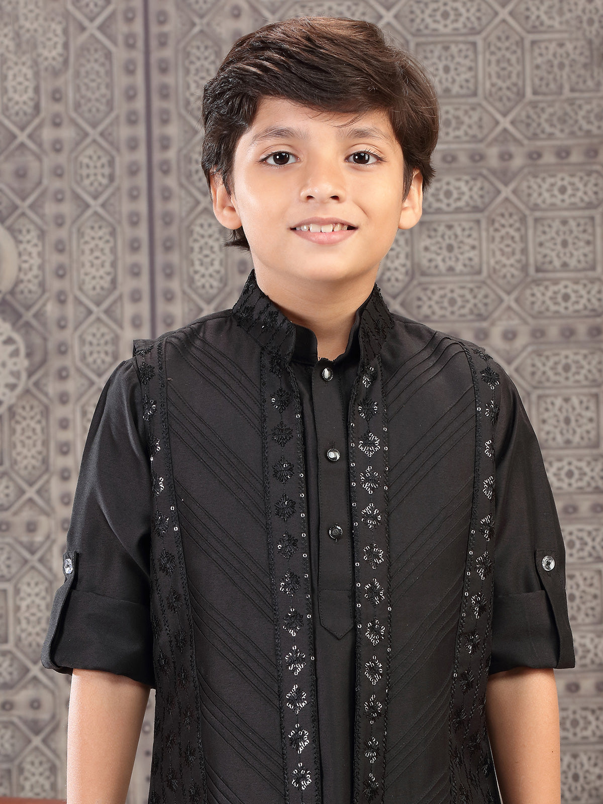 Newest silk black indowestern