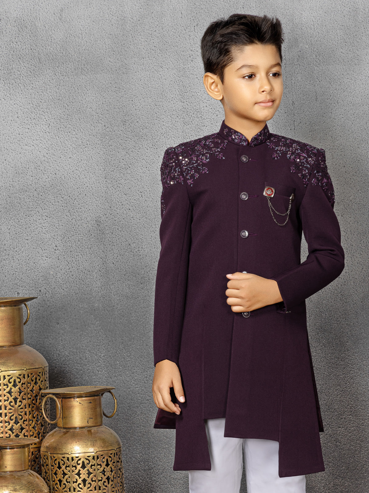 Newest wine terry rayon indowestern