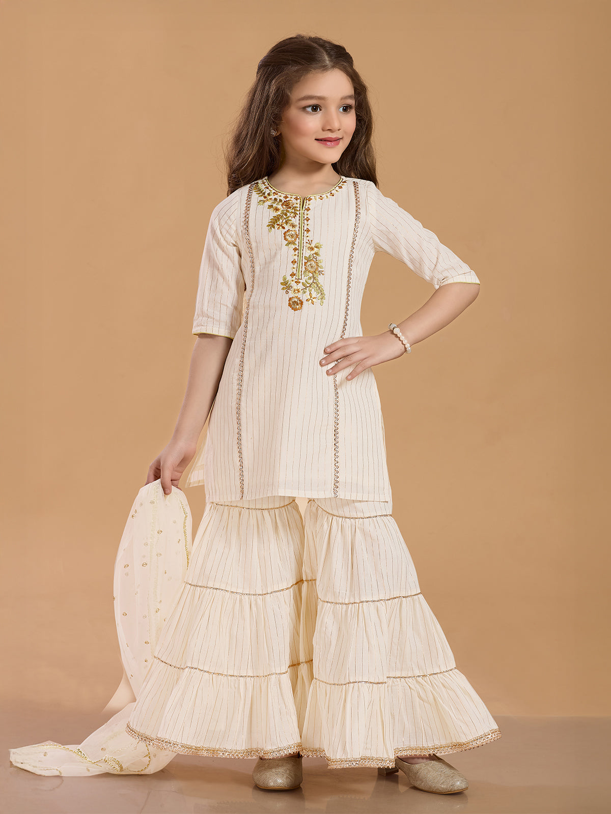 Off white cotton silk sharara salwar suit