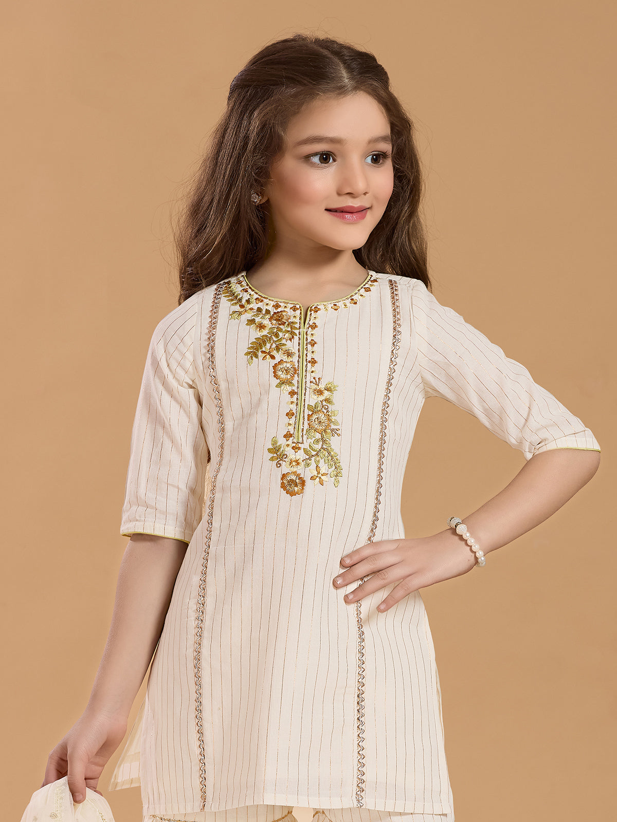 Off white cotton silk sharara salwar suit