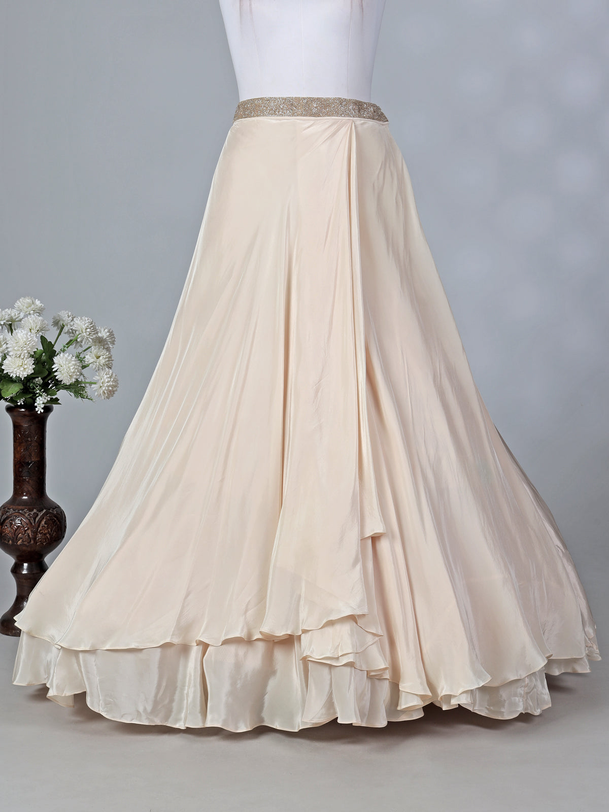 Off white crepe silk designer lehenga choli with dupatta
