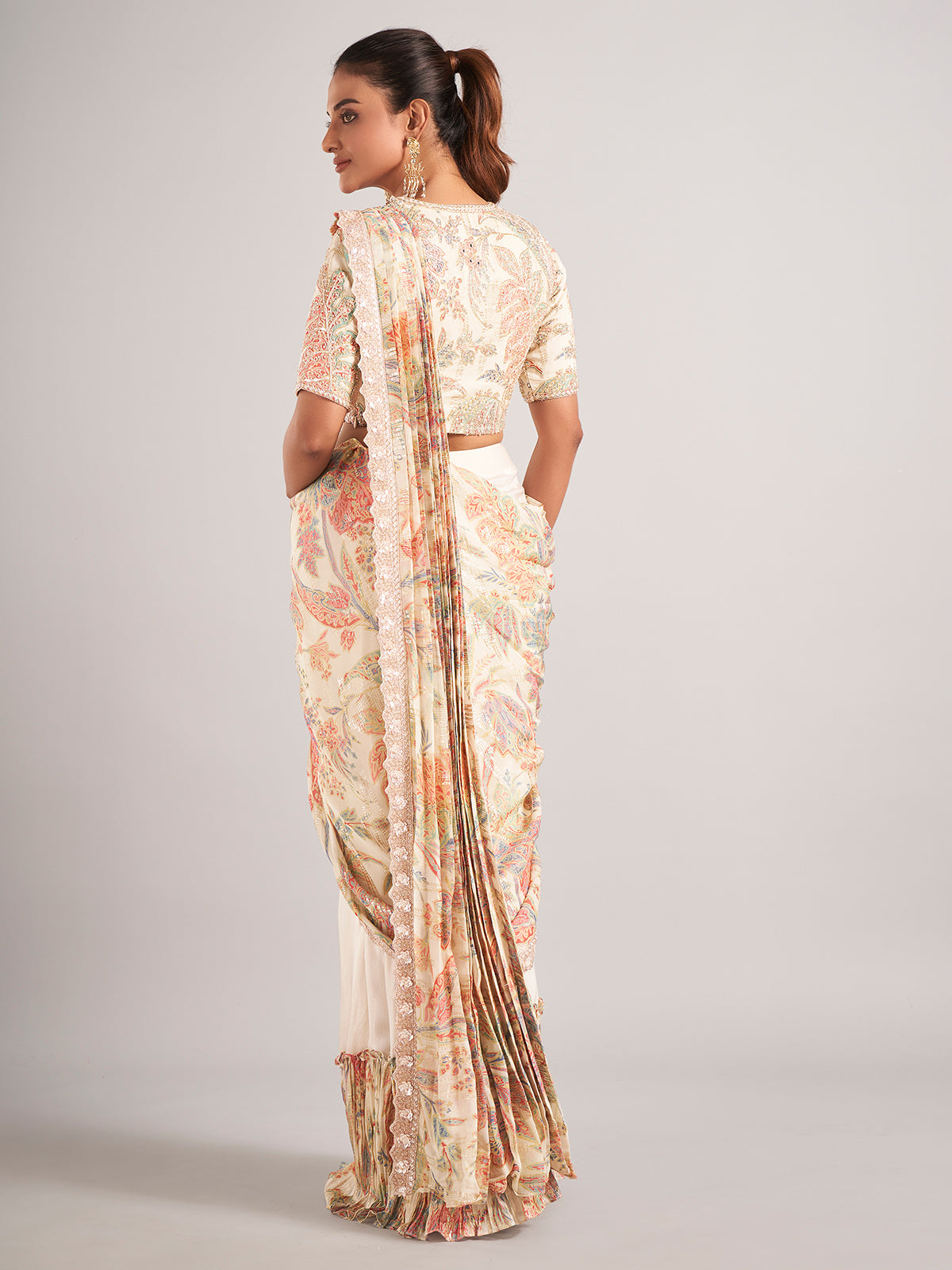 Off-white important fabric ready to wear saree
