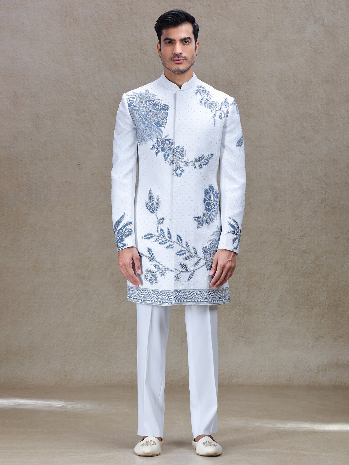 Off-white indo-western with embroidery work