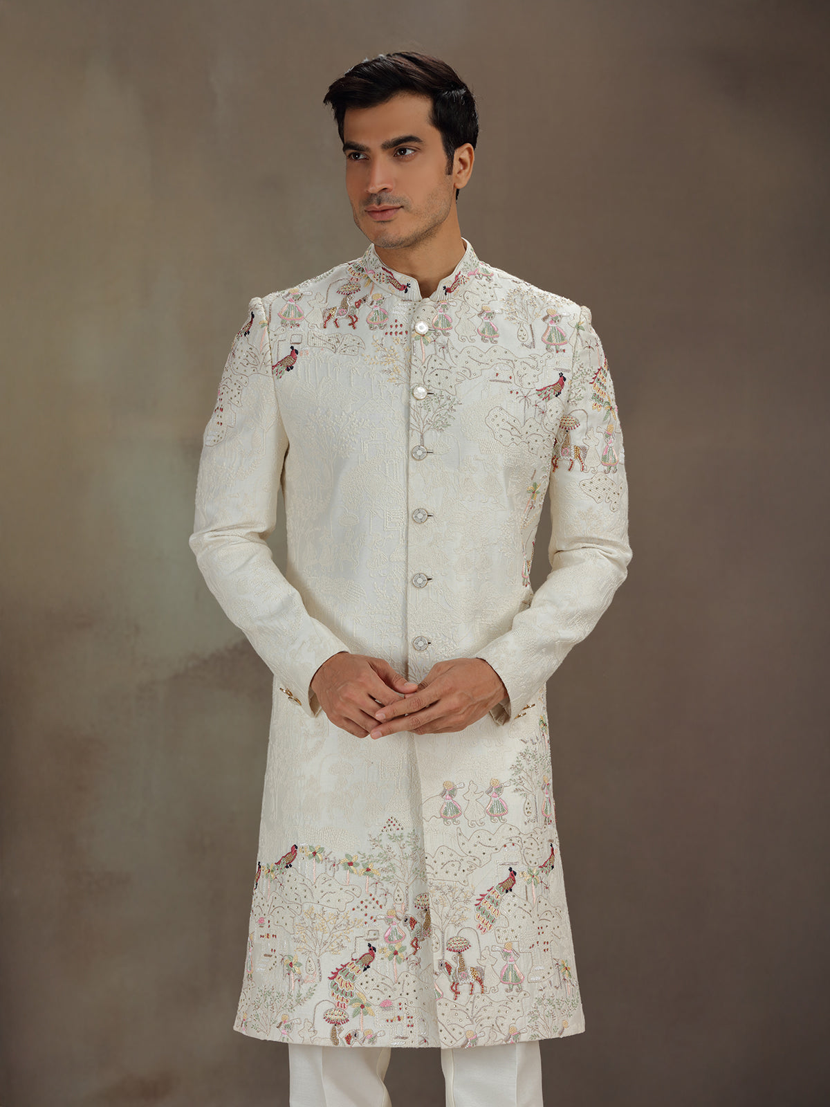 Off white peacock motif indo western