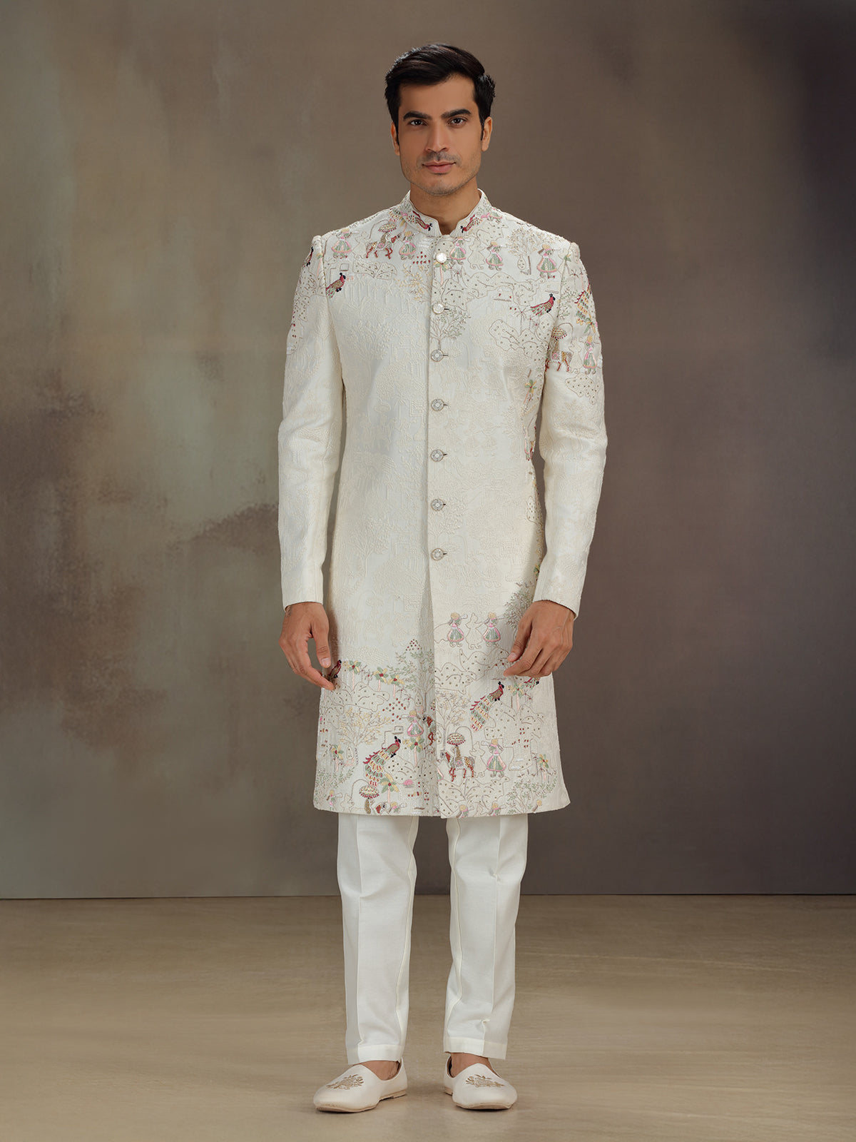 Off white peacock motif indo western