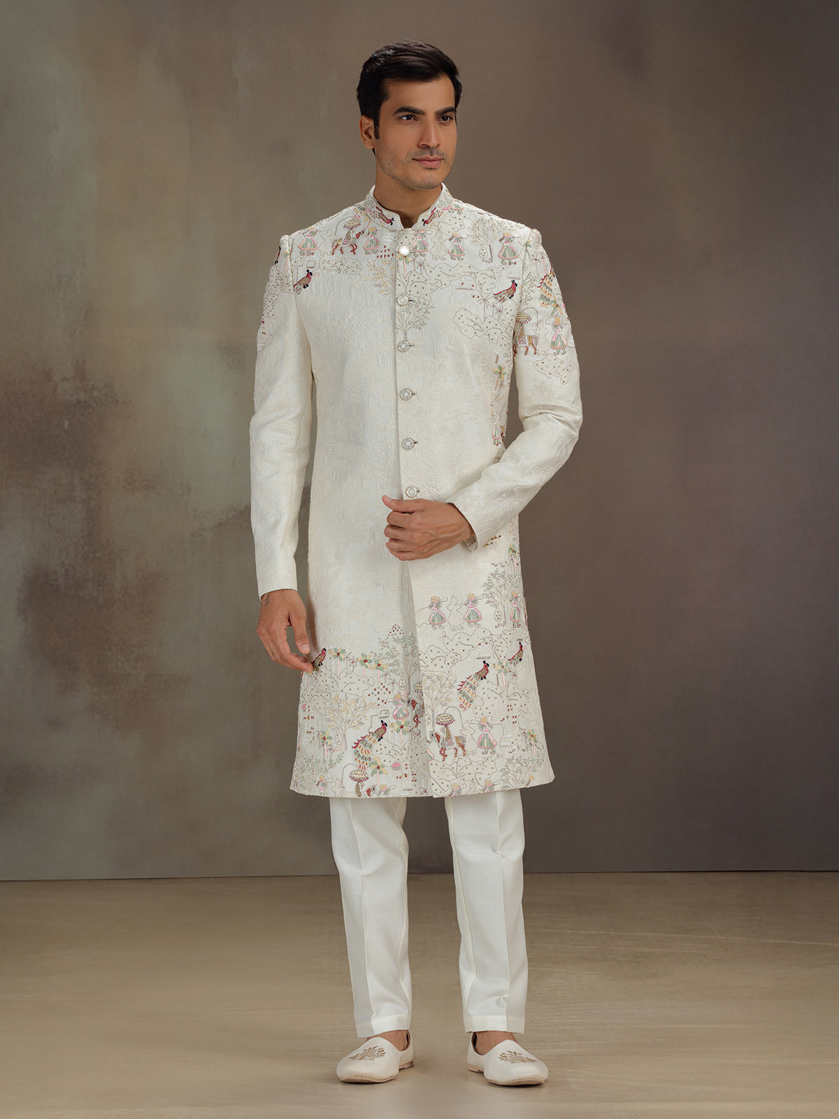 Off white peacock motif indo western