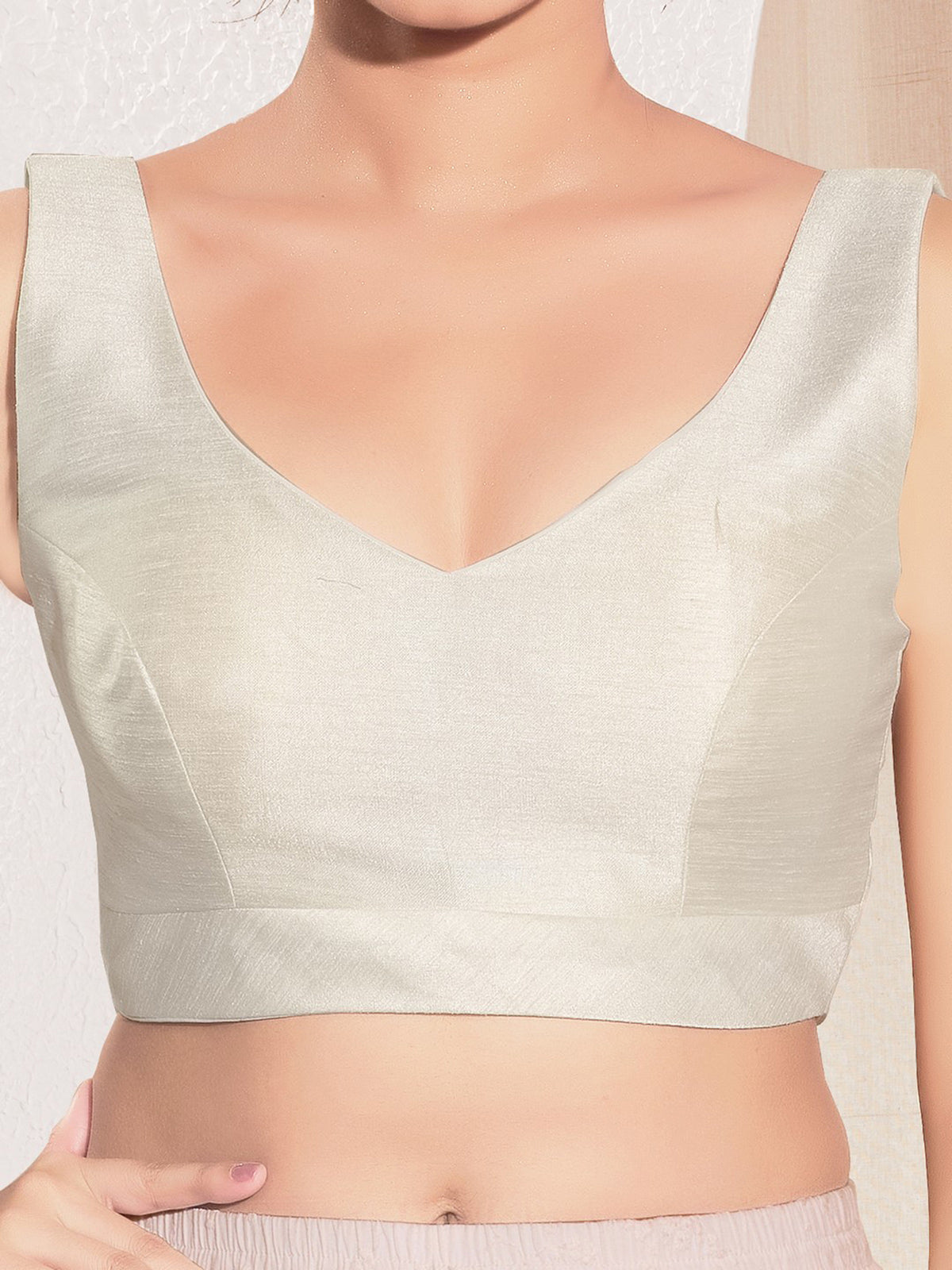Off white solid mulburry silk u neck blouse