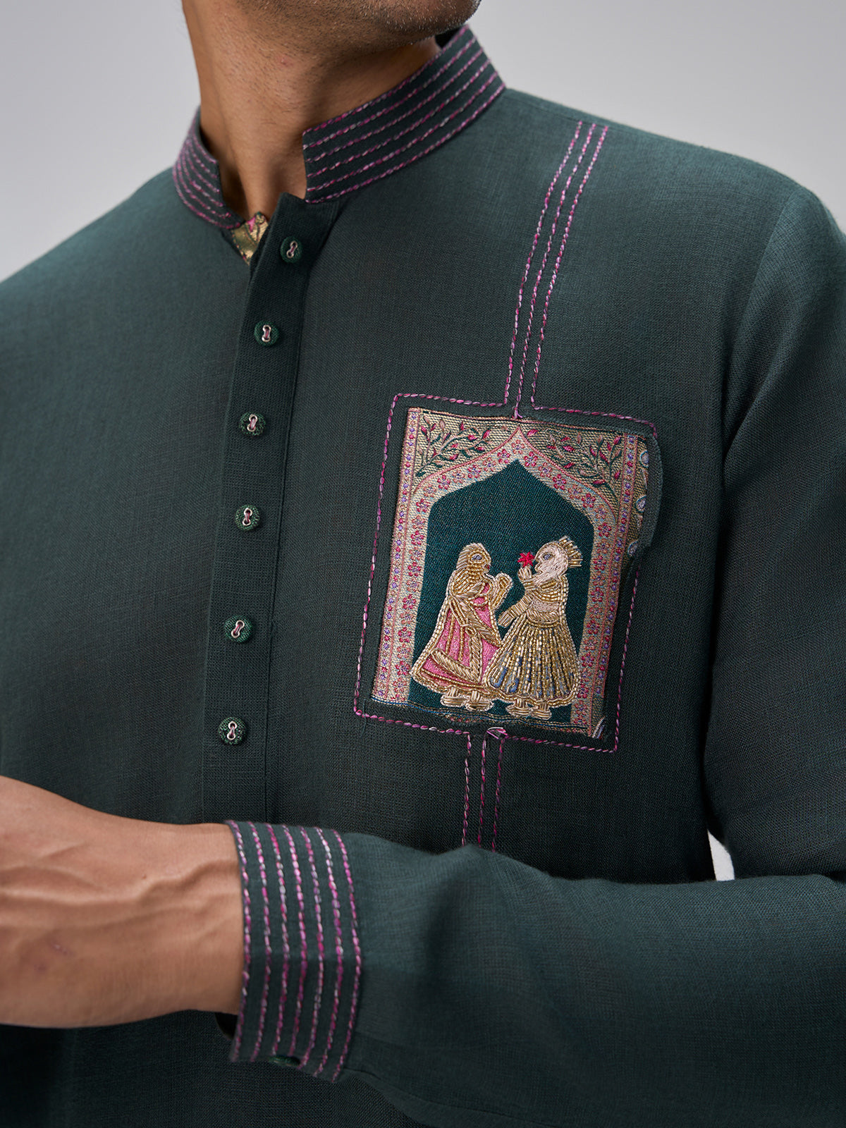 Dark green crafted kurta pajama for men
