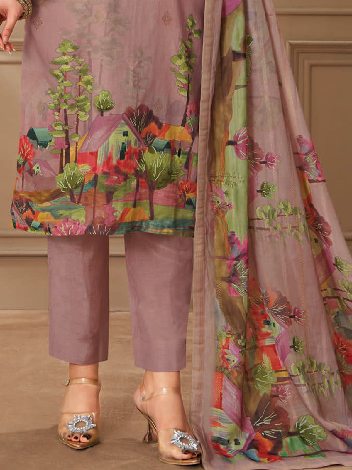 Onion pink cotton printed salwar suit