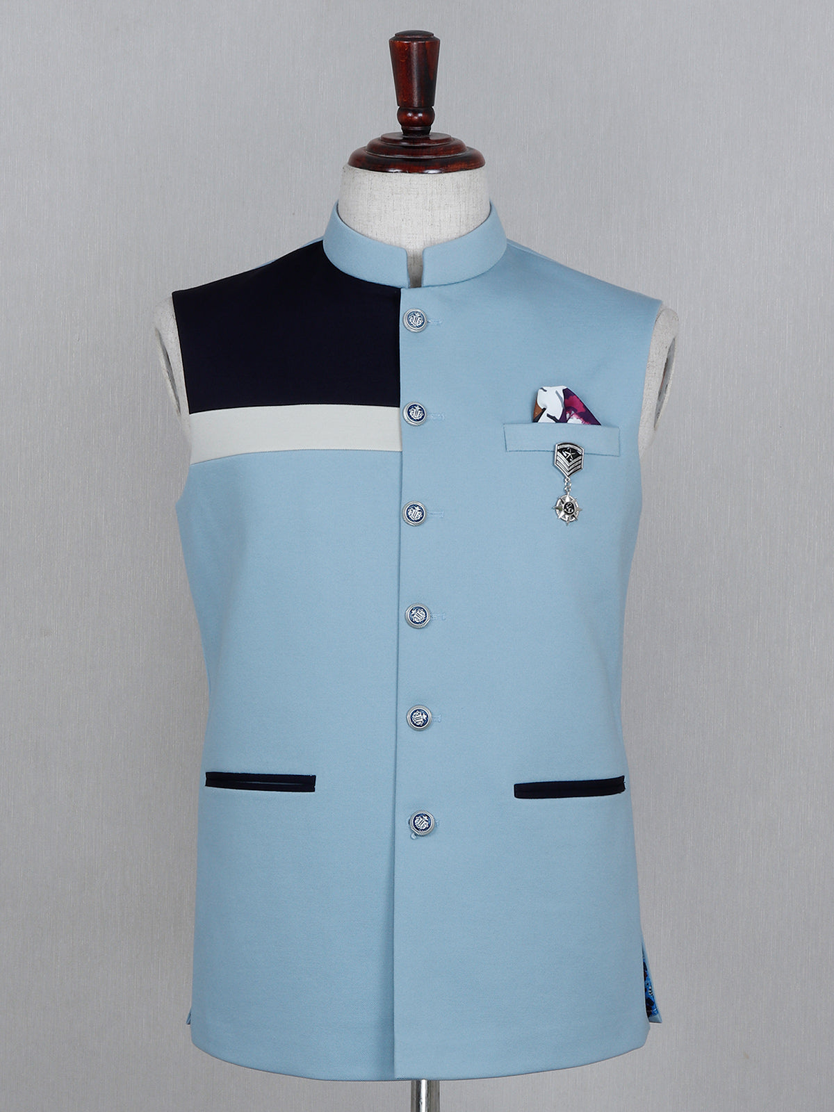 Party wear solid blue cotton waistcoat