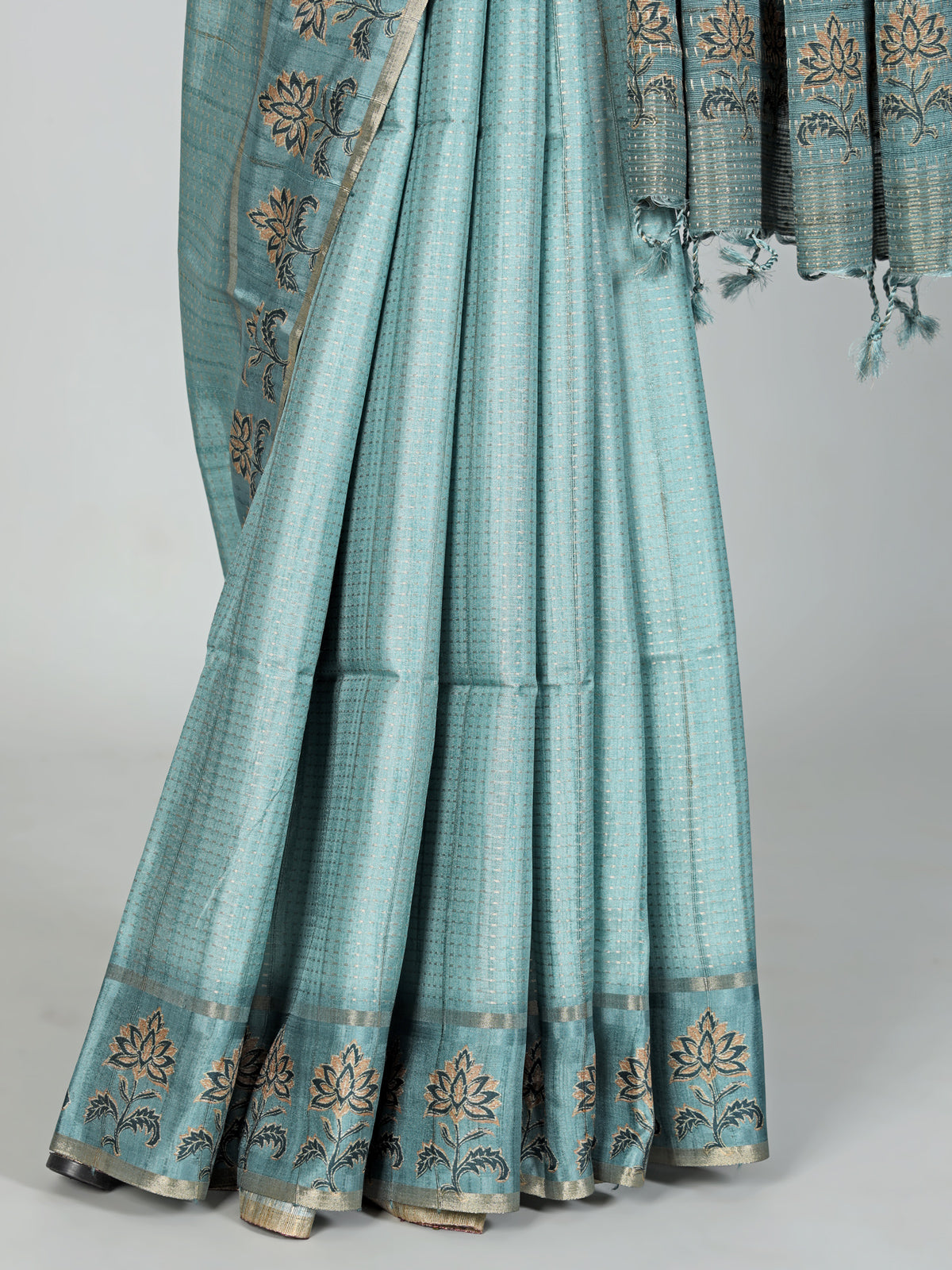Pastel blue semi cotton silk zari weaving saree