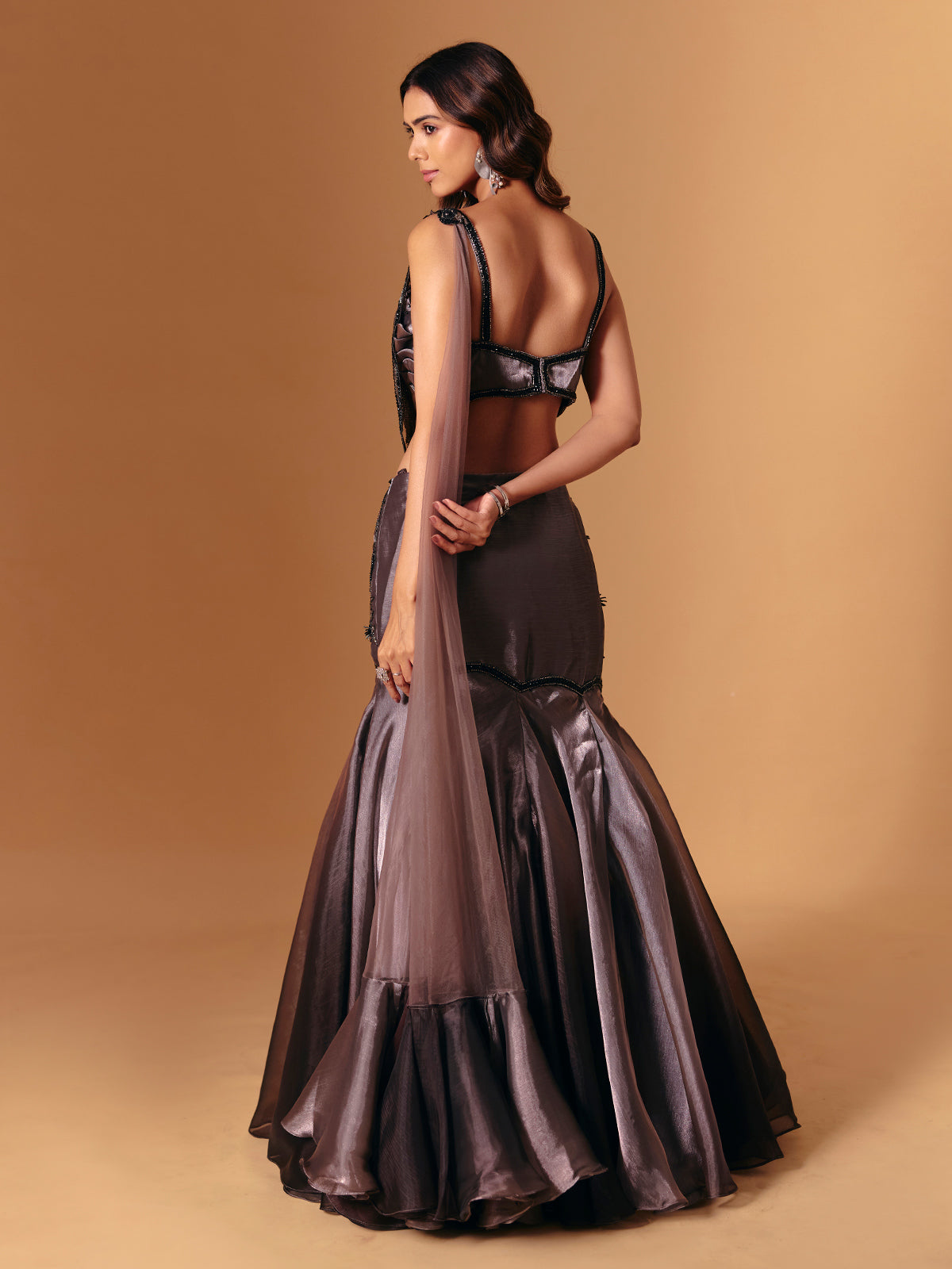 Pastel brown organza designer lehenga choli