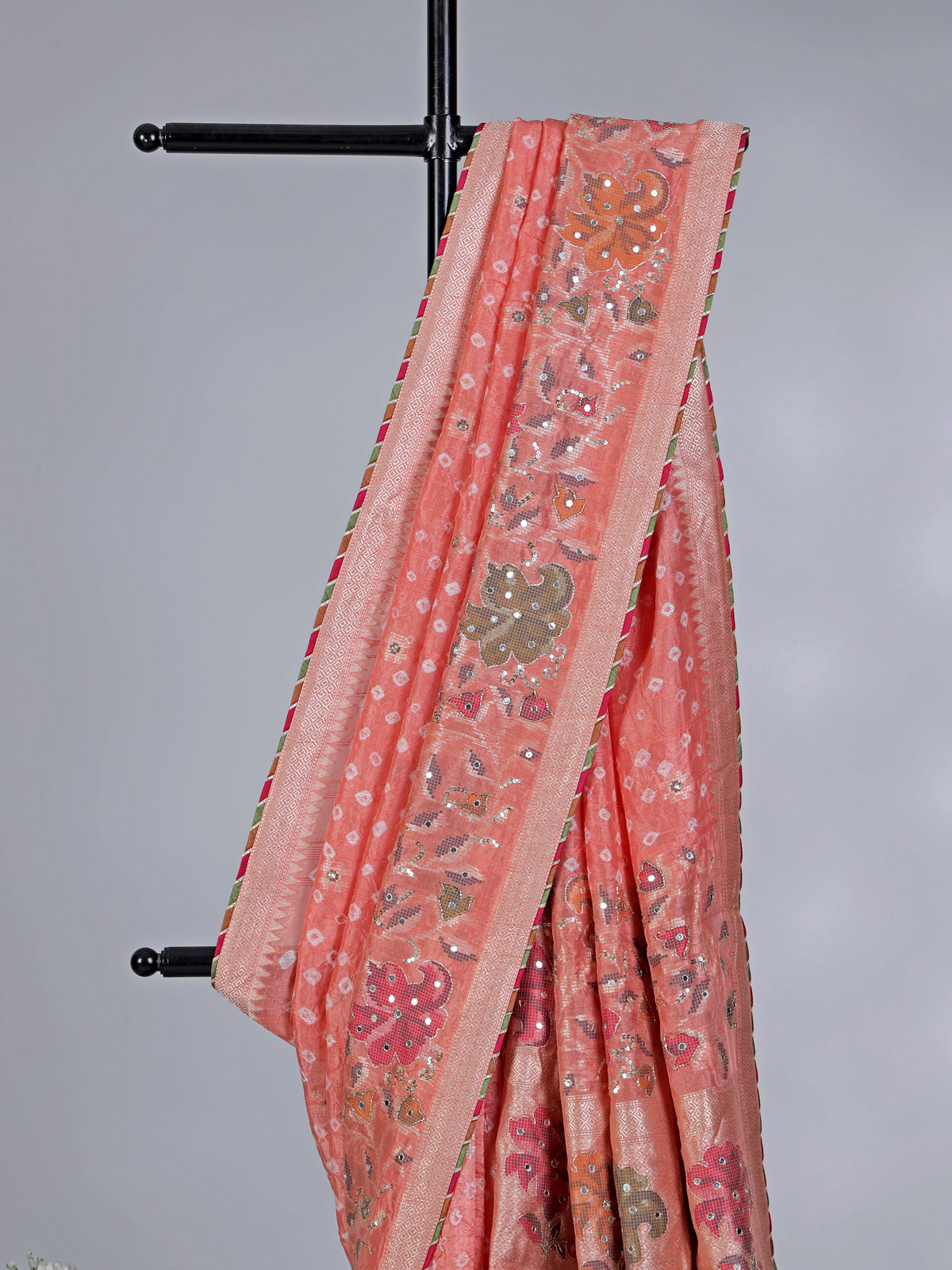 Peach gaji silk wedding wear saree