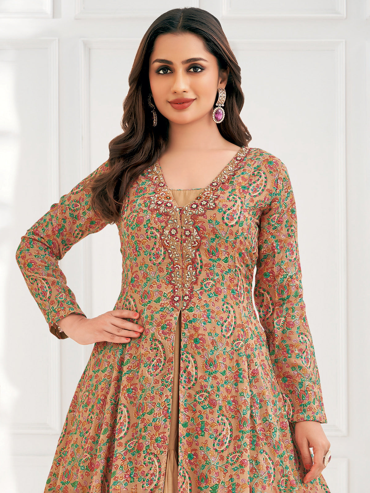 Peach georgette printed salwar suit for women