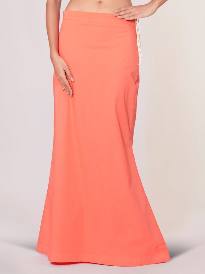 Peach plain lycra cotton petticoat