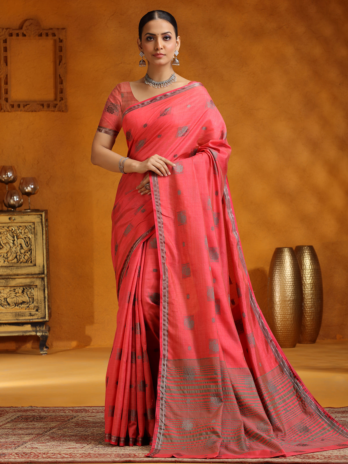 Peach silk festive wear saree