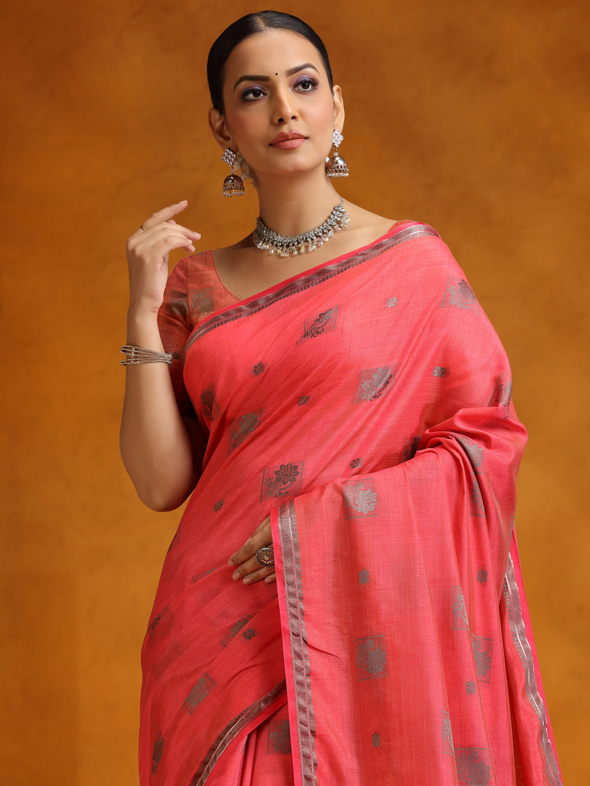 Peach silk festive wear saree