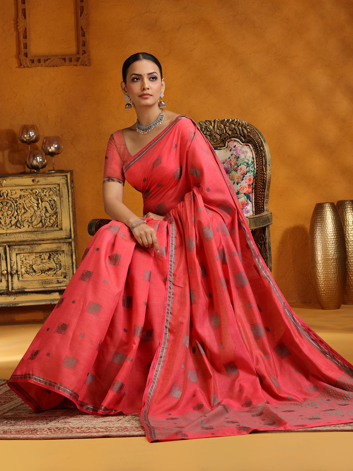 Peach silk festive wear saree