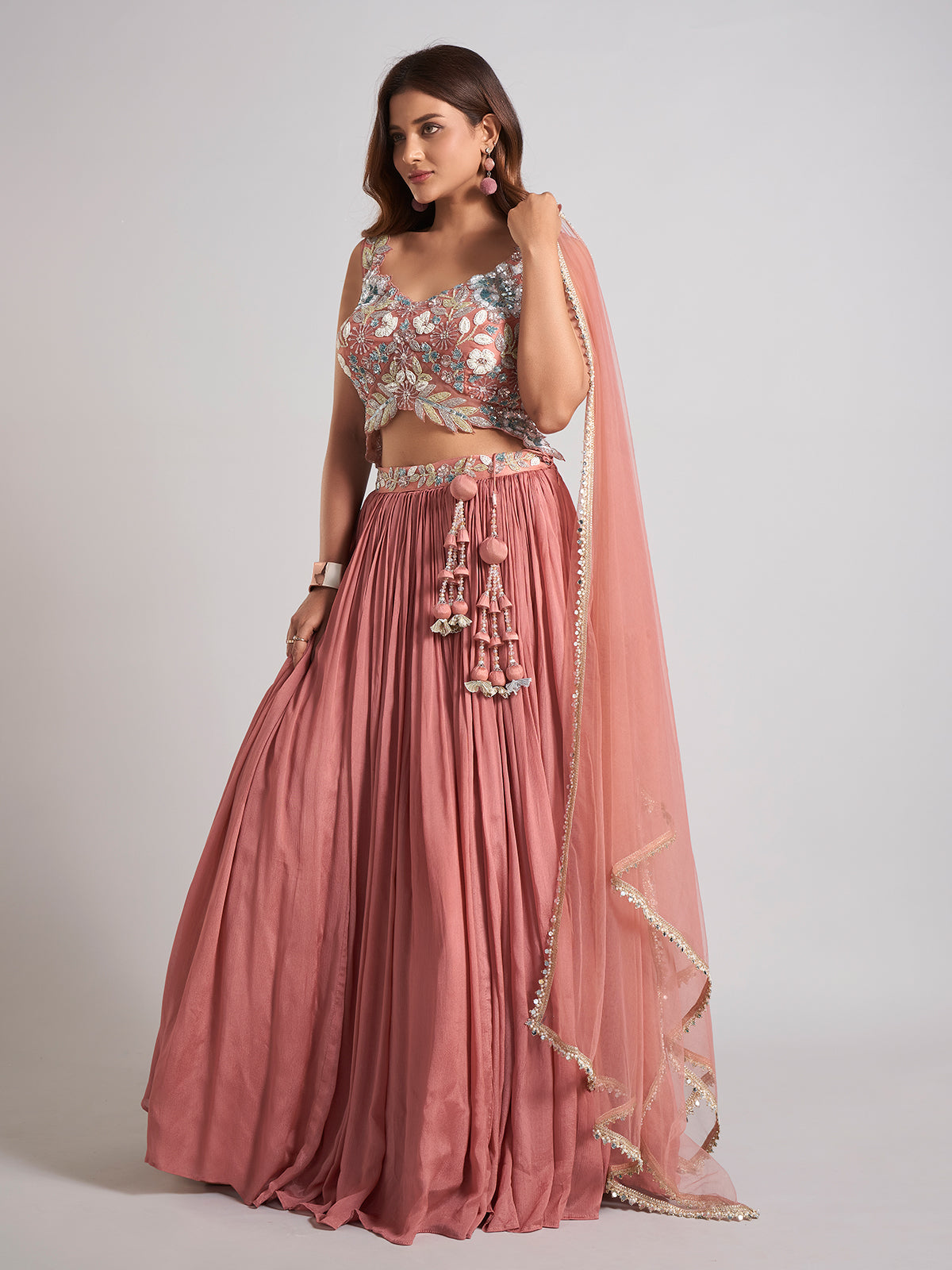 Peach silk lehenga choli for grand wedding occasions