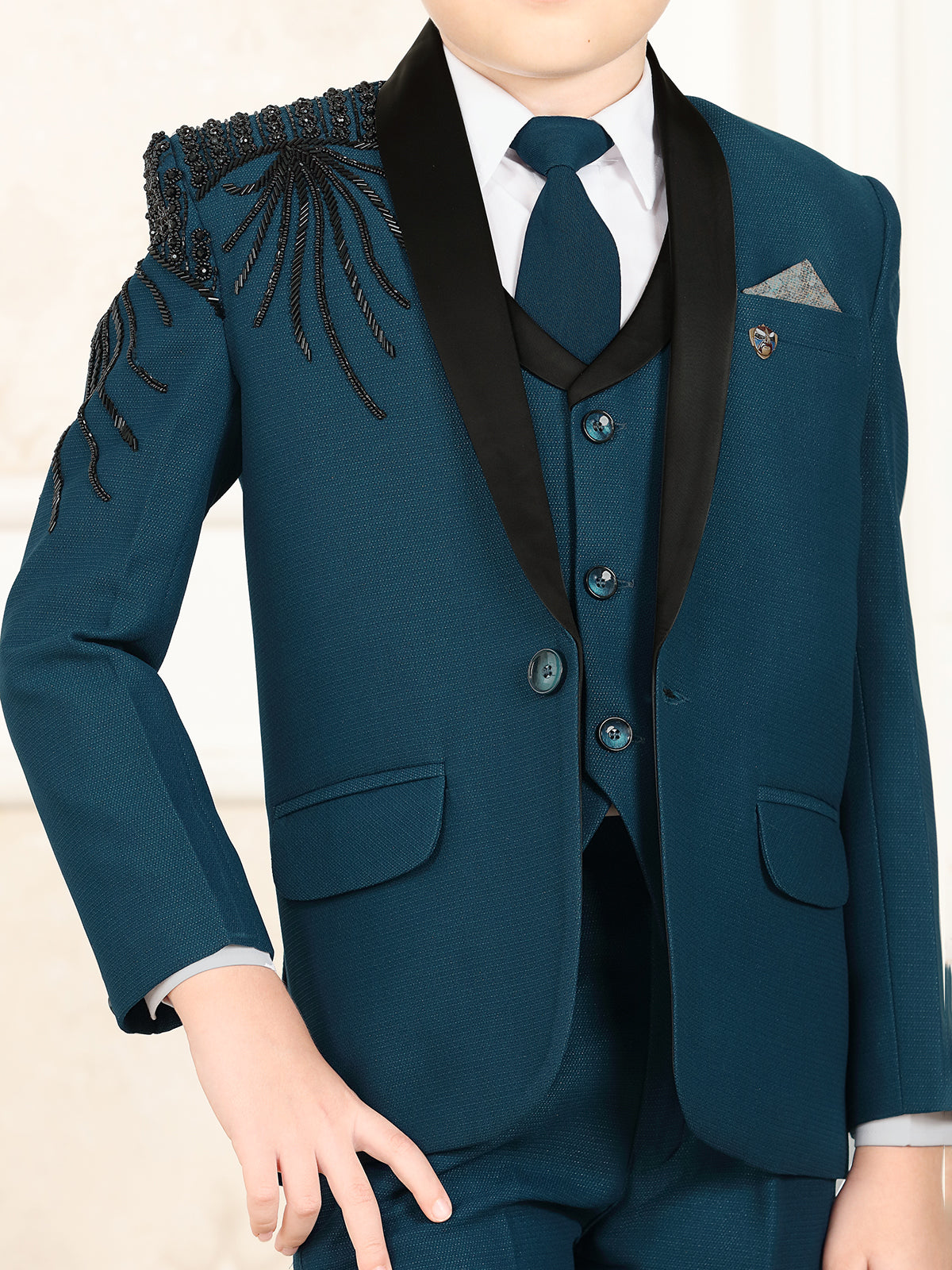 Peacock Blue reception wear terry rayon coat suit for little boys