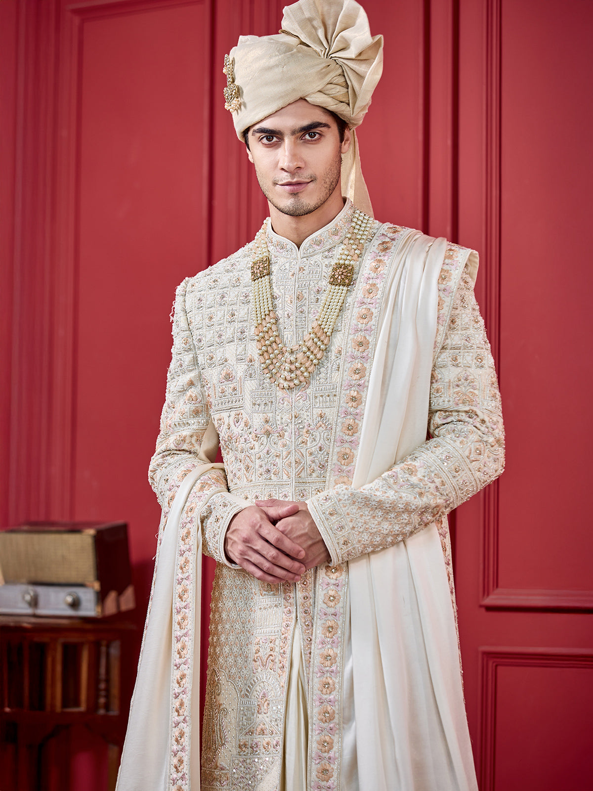 Peshwahi style sherwani in light gold colour