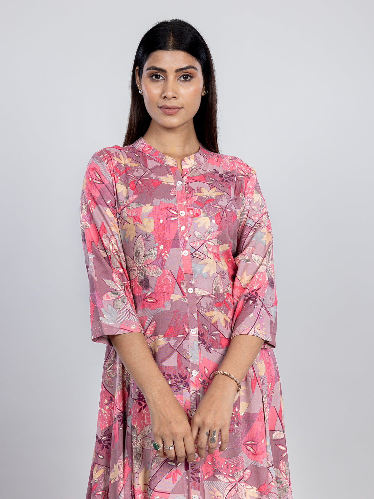 Pink casual wear cotton silk long kurti for women