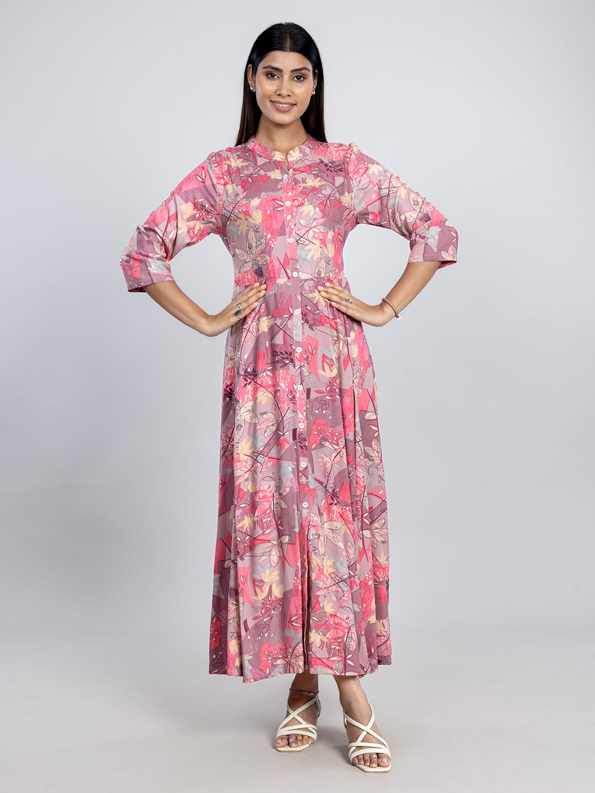 Pink casual wear cotton silk long kurti for women