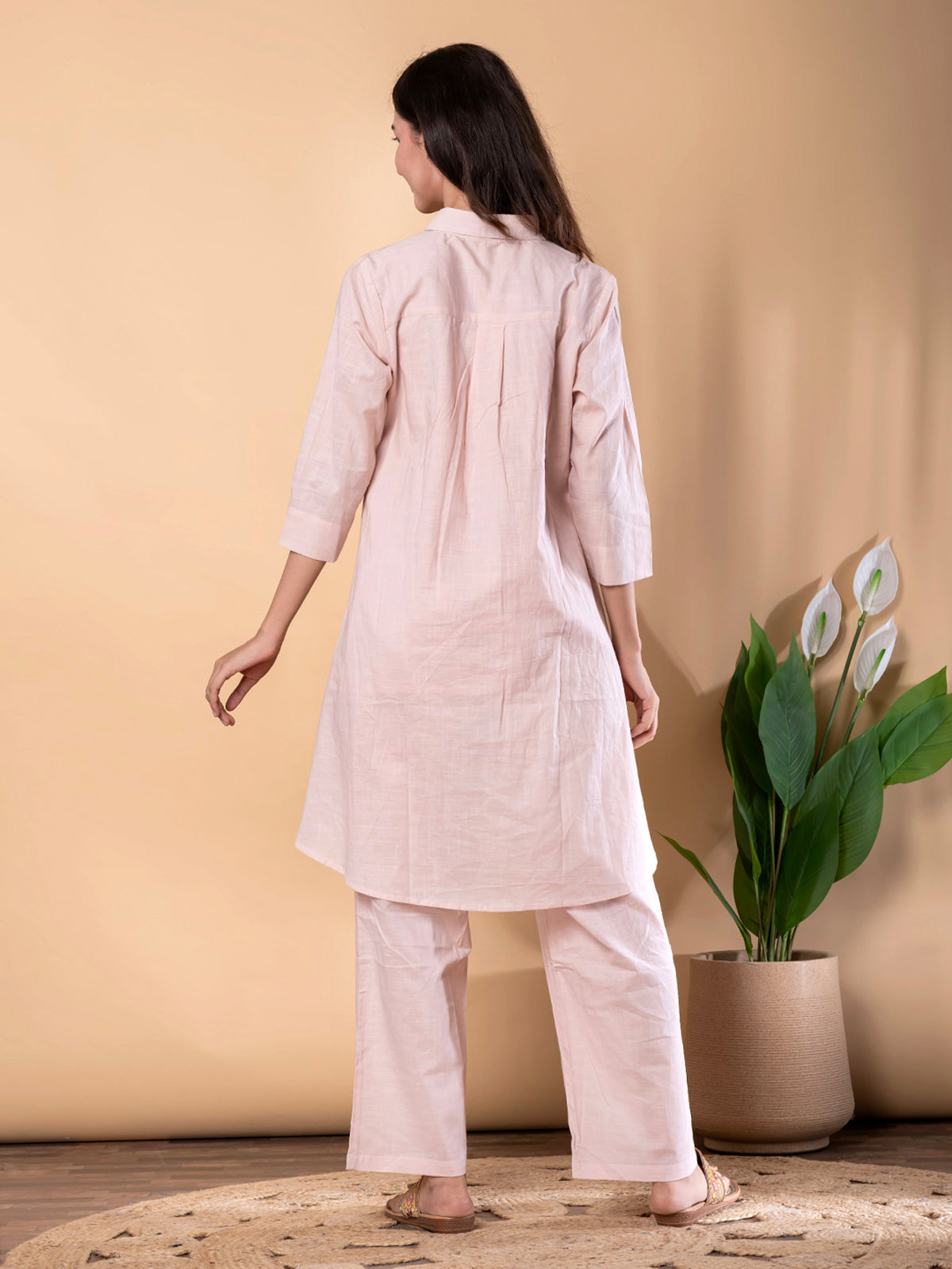 Pink cotton embroidered co ord set