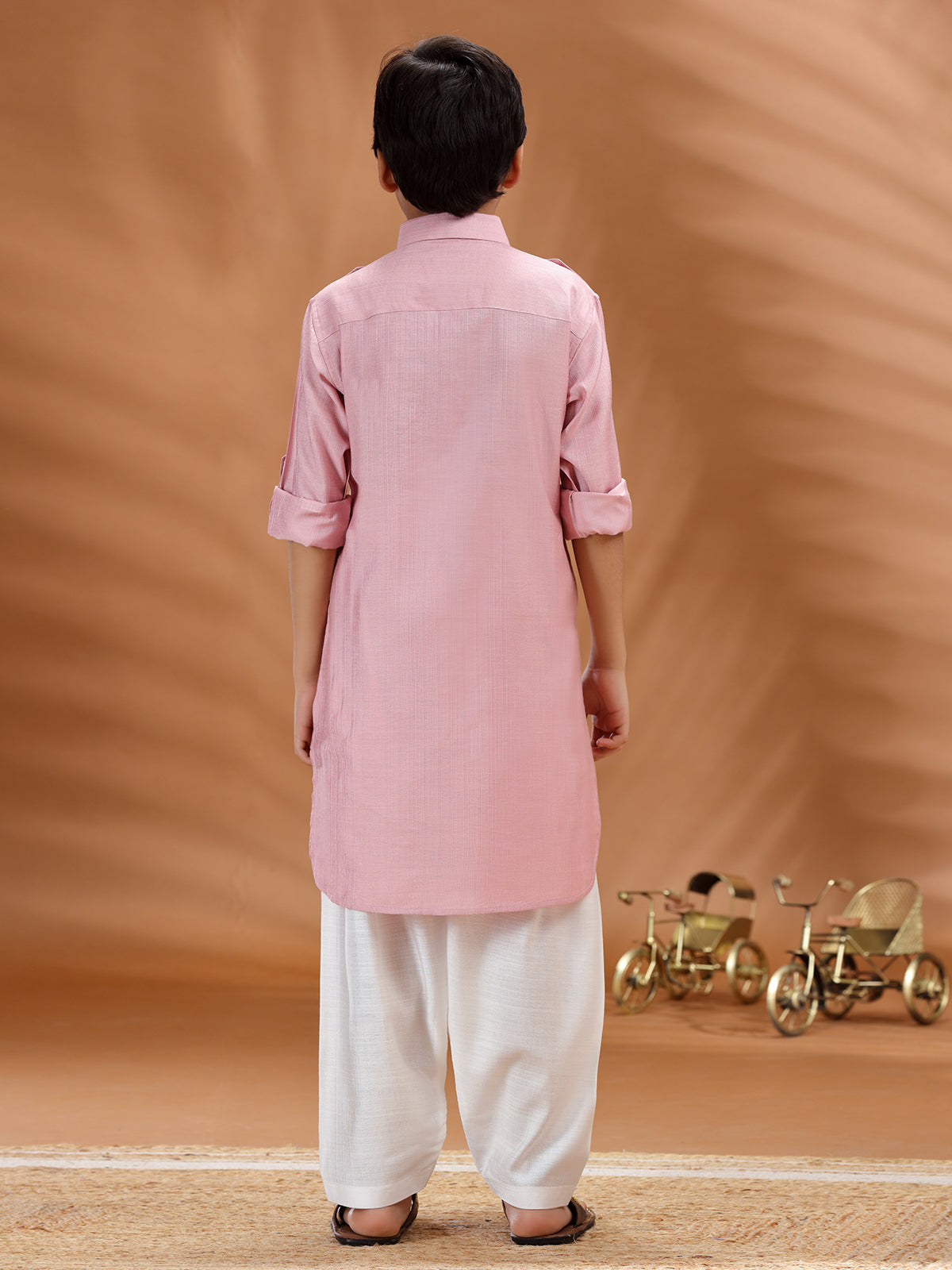 Pink cotton pathani kurta set