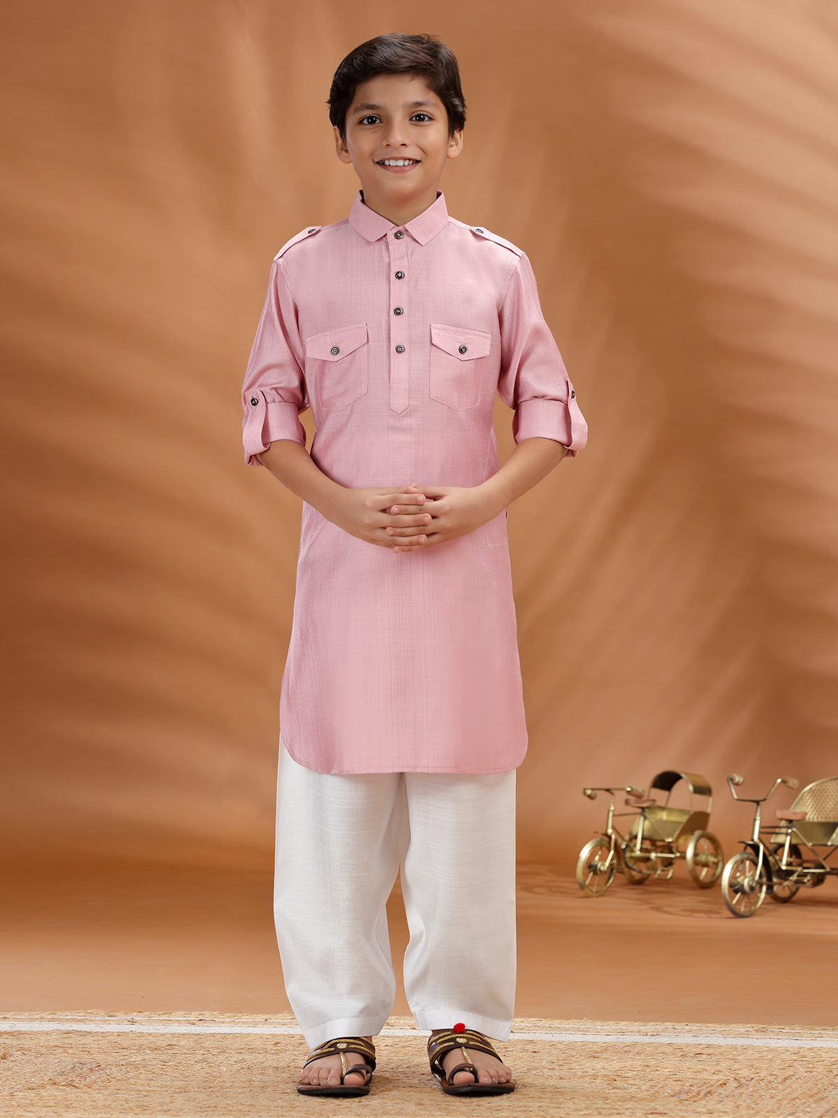 Pink cotton pathani kurta set
