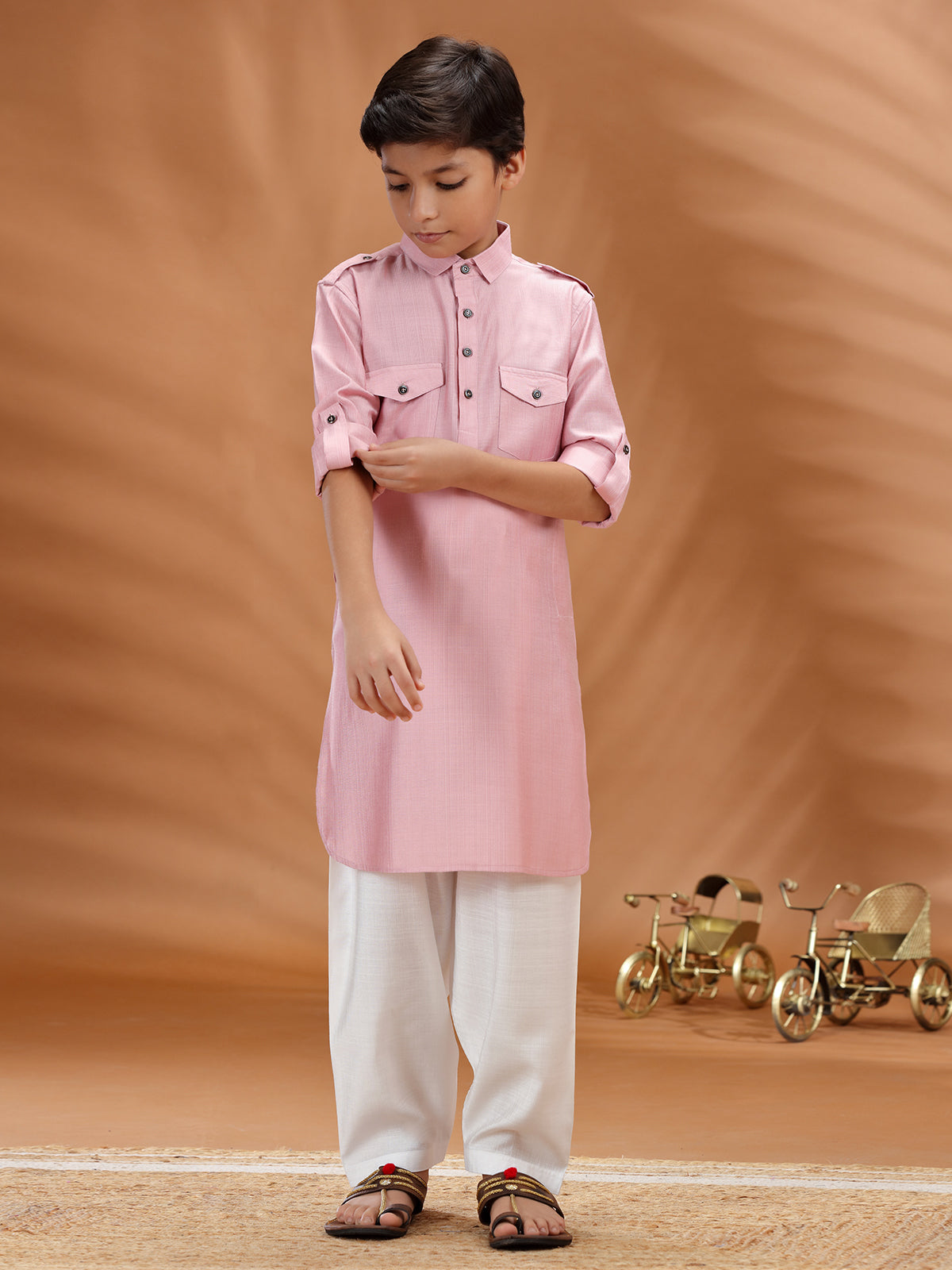 Pink cotton pathani kurta set