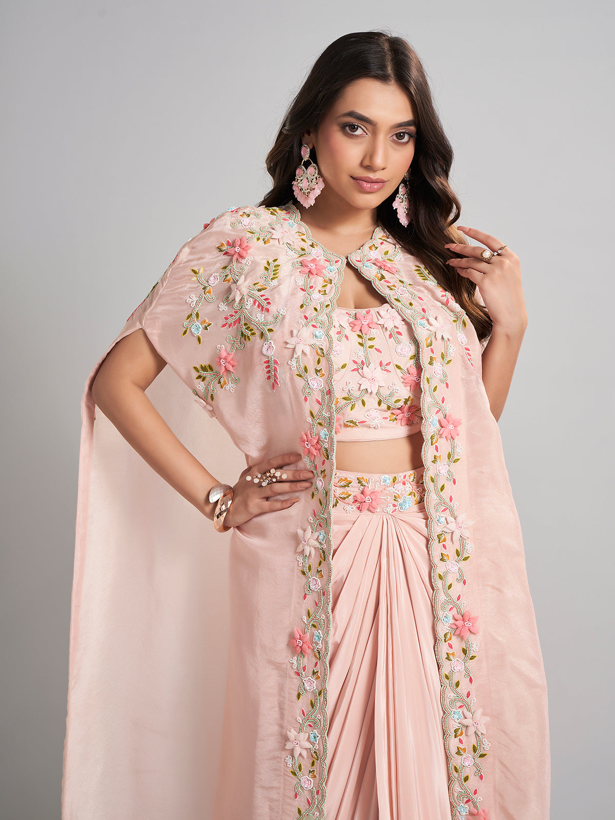 Pink satin silk indo western suit with jacket