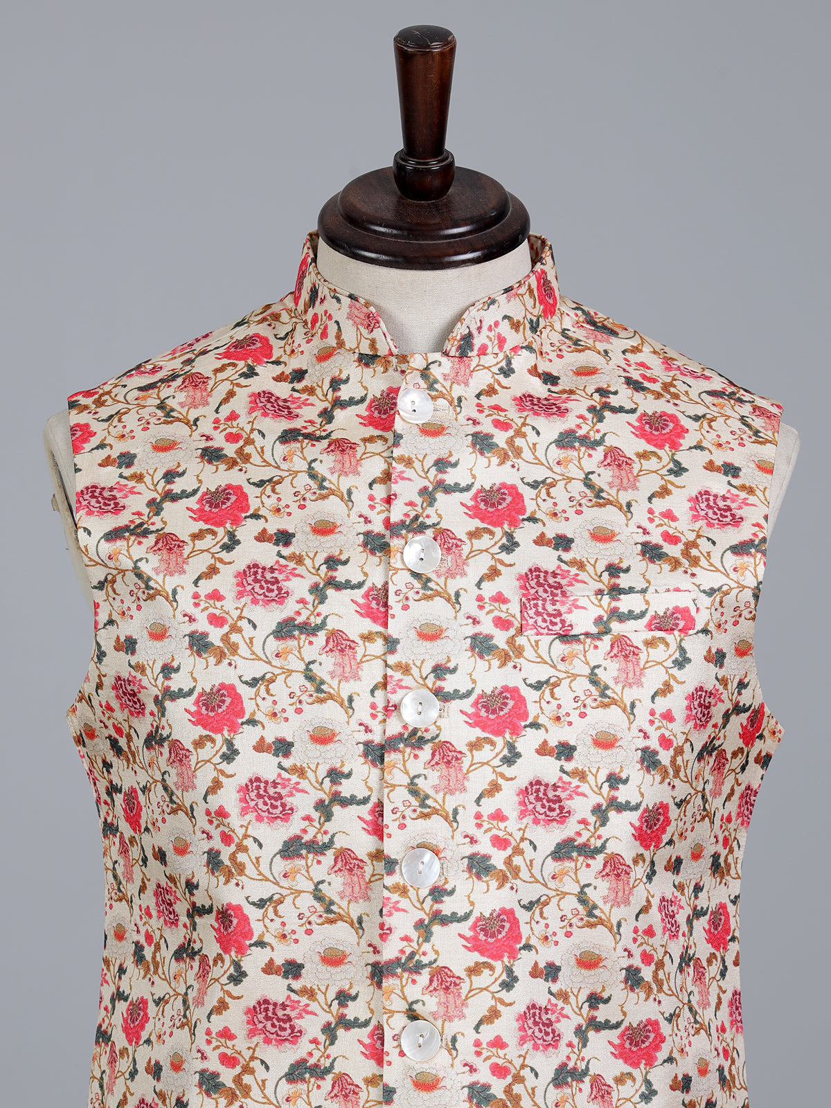 Pink silk printed reception waistcoat