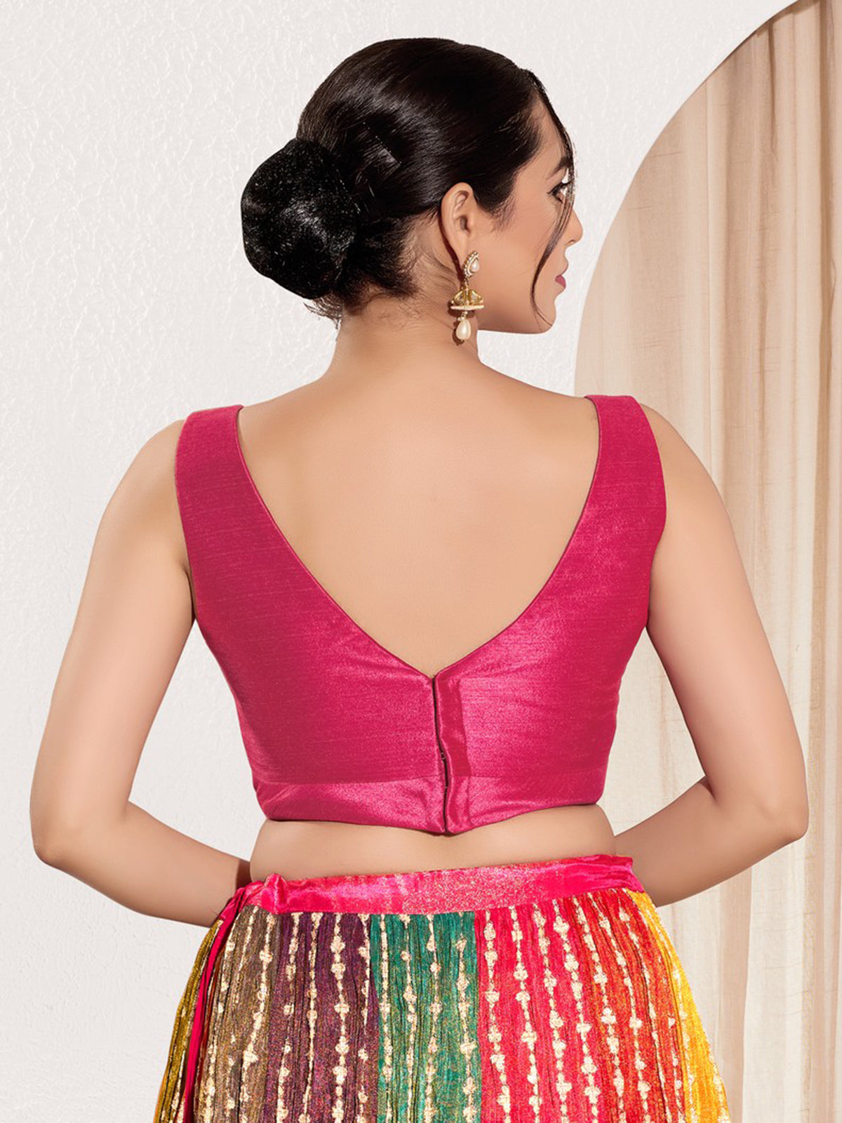 Pink silk ready made blouse in zari weaving