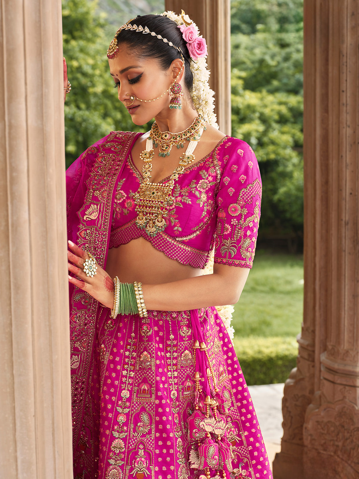 Pink wedding wear silk bridal lehenag choli
