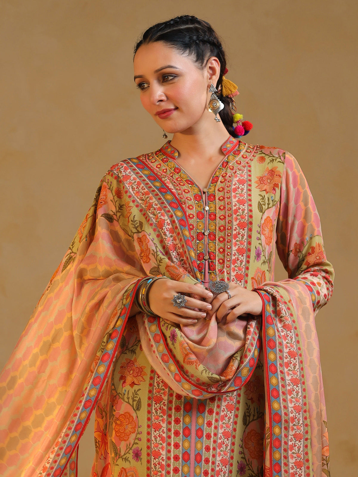 Pista geen silk printed salwar suti with dupatta