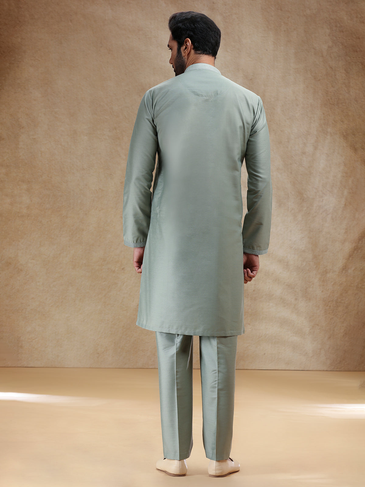 Pista green cotton silk plain kurta pajama