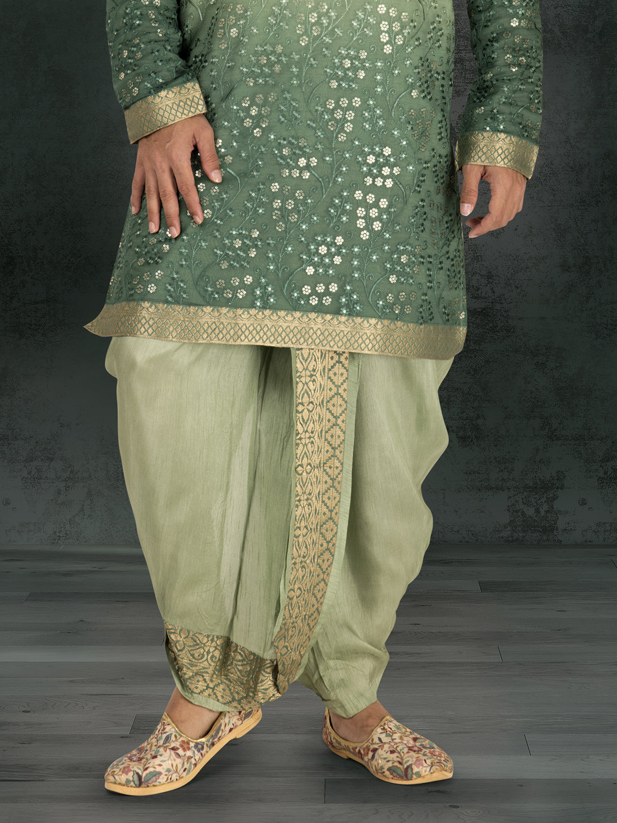 Pista green georgette embroidered dhoti kurta suit