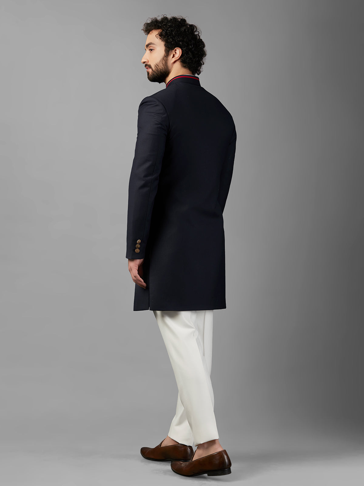 Navy plain terry rayon indowestern